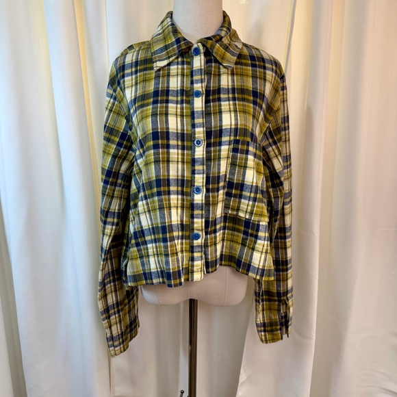 NWT Back Beat Co. ‘Plaid Boxy Cropped Shirt’ in “Gold Plaid” Size Large - Picture 5 of 16